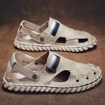 Foreign trade good goods breathable men s soft leather non-slip cowhide casual beach shoes daily wear versatile sandals Shoes 38 чёрный