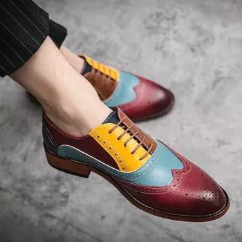 Foreign trade large size 2025 new block leather shoes men s British and Korean version business dress shoes retro color matching trendy shoes 38