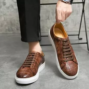 Foreign trade large size British style platform lace-up board shoes 38-46 yards trendy casual leather shoes men s sports white shoes 38 чёрный