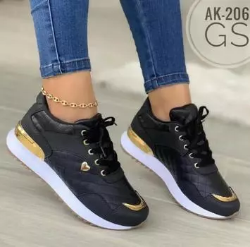 Foreign trade large size splicing lace-up sports shoes 2025 autumn and winter new round head thick sole thousand bird grid casual single shoes women 36 чёрный
