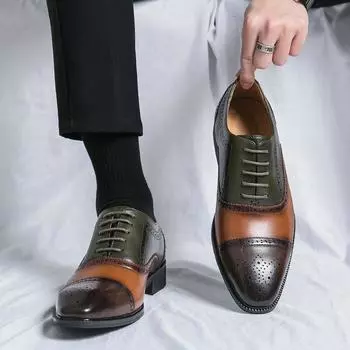 Foreign trade leather shoes men s trend square head British style Brock flower European version inner height increase hair stylist European station 38
