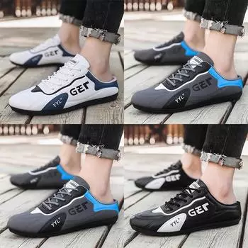 Foreign trade men s shoes spring new trend breathable lazy shoes leather surface half tray casual men s one-pedal sports shoes men 39