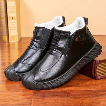 Foreign trade new cotton shoes leather surface waterproof, non-slip and wear-resistant piled thick warm middle-aged and elderly snow boots 39 чёрный