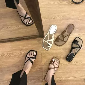 Foreign trade set toe cool slippers women s 2025 summer new Korean version flat-bottomed toe outer slippers French niche slippers 35