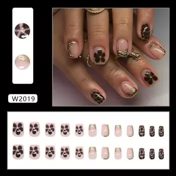 Foreign trade three-dimensional gilt irregular French flower wearing armor 24 pieces press on nails