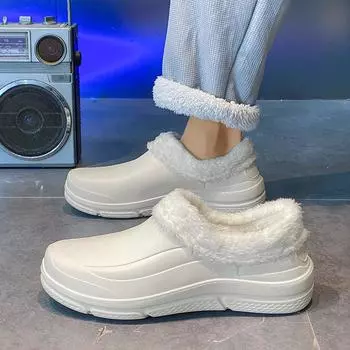 Foreign trade winter new men s cotton shoes with velvet inside to keep warm, fluffy men s cotton mops wear indoors and outdoors, factory direct sales 39 белый