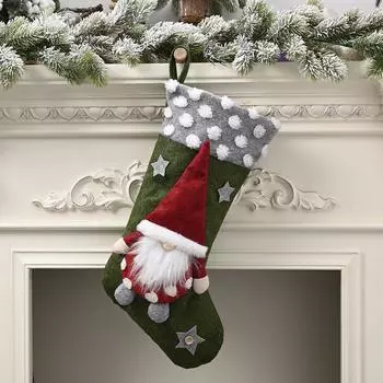 Forest Charming Red Santa Lambswool Christmas Stocking For Holiday Celebrations Green Forest Sock