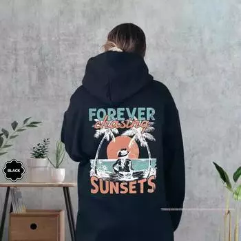 Forever Chasing Sunsets 3D Digital Print Hoodies Women Large Size Loose Hooded Sweatshirt M серый