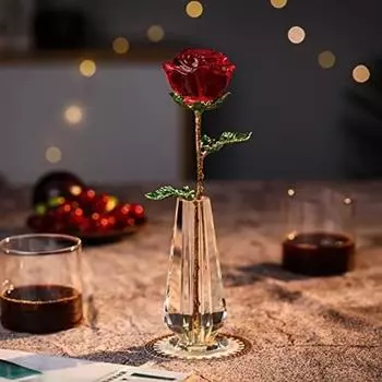 Forever Flower Стеклянная роза из хрусталя Подарки для женщин, Вечная роза с зелеными листьями День святого Валентина Свадьба День рождения Романтический подарок(Без хрустальной вазы) красный