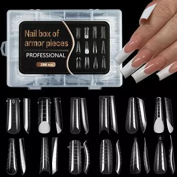 Форма для дизайна ногтей, смешанная, 12 видов, безбумажное наращивание ногтей, прозрачная пленка для ногтей, 288 шт.