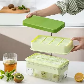 Форма для кубиков льда для виски, двухслойные медленно тающие большие квадратные кубики льда с коробкой для хранения, штабелируемый охлаждающий лоток для льда Dual Layer чёрный