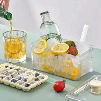 Форма для кубиков льда Ice Box с одной кнопкой, с крышкой и коробкой. Многофункциональная форма для приготовления льда. Бытовая форма для хранения пищевого льда.