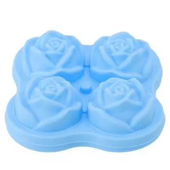 Форма для льда Rose Cube Tray, силиконовая, 4 решетки, 4 отверстия, коктейльные формы для льда для ресторана, небесно-голубой цвет L Large небесно-голубой