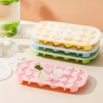 Форма для льда Yousheng Ice Cube Tray, 18 ячеек, съемная крышка, силиконовая форма для льда в форме сердца, звезды и луны, для морозильника розовый