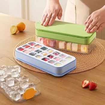 Форма для лотка для льда с крышкой и контейнером для кубиков льда, легко снимается, быстро заполняется, не проливается, льдогенератор без бисфенола А для коктейлей, супов синий