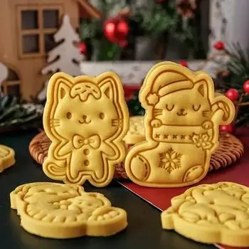 Форма для печенья в виде мультяшного рождественского кота, милый кот, глазурь, штамп для печенья, помадка, инструмент для выпечки на Новый год