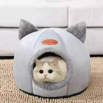 Форма головы кошки, милый и удобный теплый домик для кошек, безопасная пещера для сна, нескользящая полузакрытая конструкция, универсальное гнездо для кошек на все времена года M