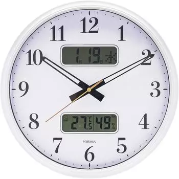 Formia Wall Clock Temperature Humidity Date Day of the Week Continuous Second Hand Analog Hodogaya Electronic Sales White HWC-020W-WH