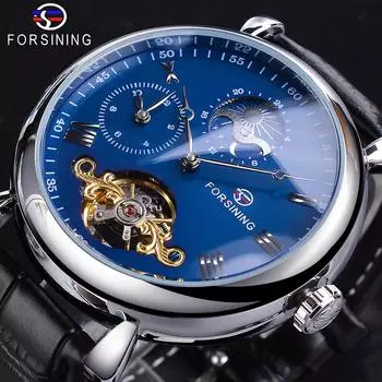 Forsing Мужская мода Off Space Moon Phase Механические часы с маховиком Механические часы