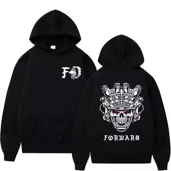 Forward Observations Group Skull Двусторонний принт с капюшоном Модный пуловер Женский унисекс Винтаж Повседневные толстовки с капюшоном L бежевый