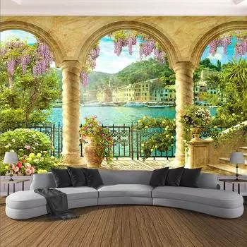 Фото обои 3D колонна арка с видом на озеро фрески для гостиной гостиная кабинет творческий домашний декор настенная живопись 3D фрески 200 cm(W) x 140 cm(H)