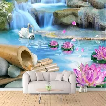 Фотообои 3d Лебединое озеро Природа Пейзаж Настенная роспись Гостиная Телевизор Диван Спальня Домашний декор Настенные росписи 200 cm(W) x 140 cm(H)