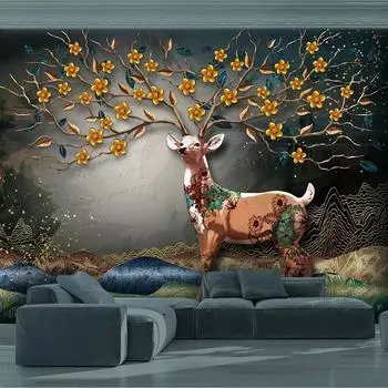 Фотообои 3D стерео рельеф лось дерево фрески гостиная телевизор диван кабинет домашний декор обои 3D современный креативный фреска 200 cm(W) x 140 cm(H)