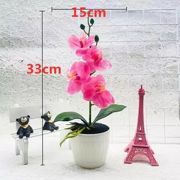 Four Flower Simulated Phalaenopsis Artificial Green Plant Potted Indoor Decor Pink
