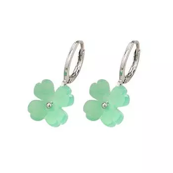 Four-Leaf Clover Ear Buckle Mori Elf Dopamine Pink Flower Small Earrings Japanese Fashion Green Lucky Grass Earrings Copper (white gold)