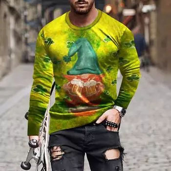 Four Leaf Clover Men s Long Sleeved 3D Printed T-shirt Loose Men s Women s Spring Autumn Casual 3D T-shirt Long Sleeved Round Neck Top S