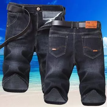 Four Seasons Cropped Pants Men s Stretch Waist Pants Men s Trendy Youth Mid-waist Regular Denim 7-point Pants 28 чёрный