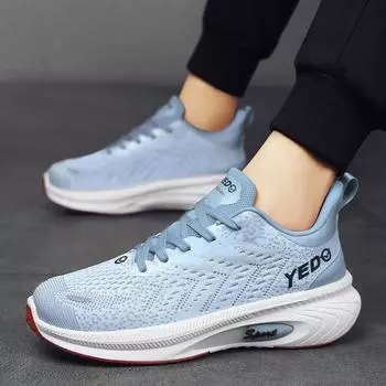 Four Seasons Flying Woven Mesh Breathable Sneakers Low Top Lightweight Thick Bottom Wear-resistant Casual Shoes Versatile Trend Running Shoes Men 39