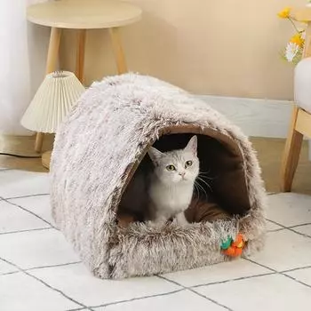Four Seasons General Pet Litter Semi-enclosed Cat Litter Plus Warm Pet House Dog Litter Compressible Cat Bed 40*40CM