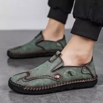 Four Seasons Handmade Leather Casual Comfortable Loafers Men Slip on Leather Shoes Men Flats Hot Sale Moccasins Tooling Shoe Man 38 чёрный