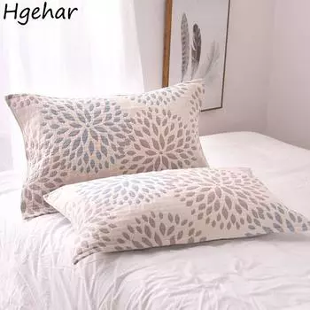 Four Seasons Household 50x75 см Подушка с принтом Полотенце Дышащая хлопковая наволочка для спальни Моющиеся нескользящие подушки Чехол Постельное белье 50x75cm-1pair бежевый