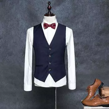 Four Seasons New Men s Slim Fit Casual Vest Groomsman Professional Attire Workwear Vest M серый