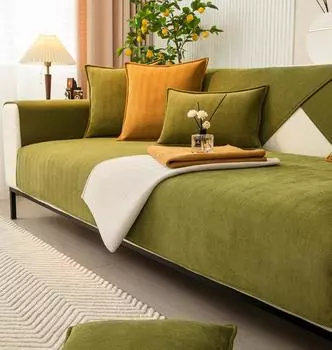 Four Seasons Universal Chenille Sofa Cover Fabric Solid Color Herringbone Stripe Sofa Cushion Modern Simple Anti-Slip Sofa Cover 70x70