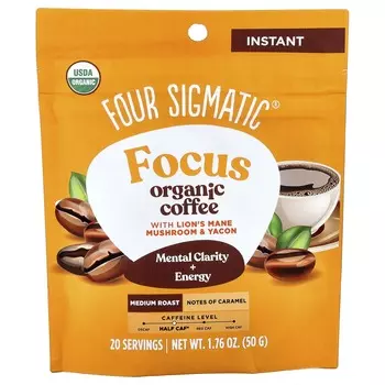 Four Sigmatic, Focus, Organic Instant Coffee, with Reishi Mushrooms and Yacon, Medium Roast, 50g (1.76oz)