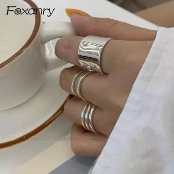Foxanry новые модные кольца на палец для женщин, минималистичные геометрические кольца ручной работы, ширина, вечерние ювелирные изделия, подарки