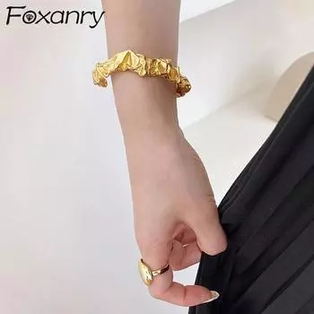 FOXANRY парные браслеты, модные элегантные винтажные креативные браслеты с необычной текстурой, вечерние украшения для женщин 56mm золотой