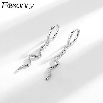 FOXANRY предотвращают аллергию, серьги-кольца для женщин, новая мода, креативная милая маленькая змея, кисточка, вечерние украшения as Shown золотой
