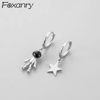 Foxanry предотвращают аллергию, серьги-кольца для женщин, новые модные милые асимметрии, вечерние украшения со звездами, подарок для девочек as Shown серебряный