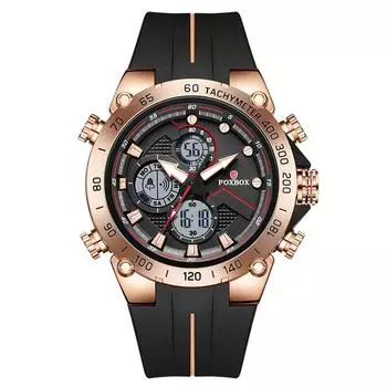 FOXBOX Fashion Часы мужские с большим циферблатом Светодиодный дисплей Спортивные Водонепроницаемые Кварцевые часы мужские розового золота/чёрный