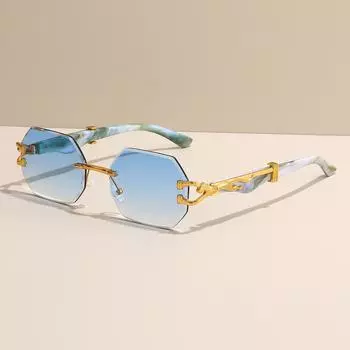 Frameless Trimmed Sunglasses, Square Beach Sunglasses, Trendy Leopard Decorative Frame Glasses regular