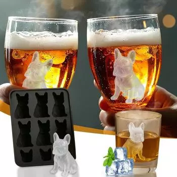 Французская форма для льда, Забавные формы для эскимо 3D в виде животных, Формы с украшением для домашних напитков, Милый оригинальный гибкий ледогенератор в виде собаки, Для любителя, Венчик One Size