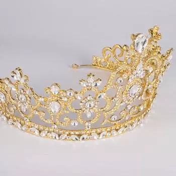 Французская корона для конкурса красоты, сплав, стразы, большая корона, роскошная атмосфера, барочный двор, свадебный головной убор золотой