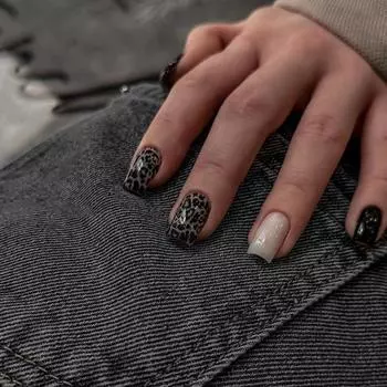 Французские поддельные ногти Nials Leopard Press on Nails Fashion Nail Tips DIY W1437