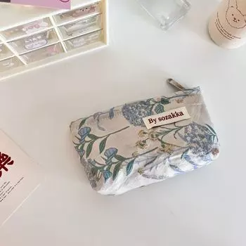 Французские тисненые цветы Дорожная косметичка для хранения кошелька Милые женские наборы для макияжа Сумки Сумка-органайзер для телефона и карандашей 4x10x19 cm