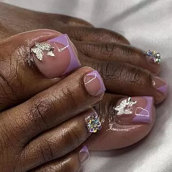 Французский фиолетовый ноготь для ног Flash Diamond Explosive Nail Art Nail Patch Dot Drill Butterfly Toenage Patch