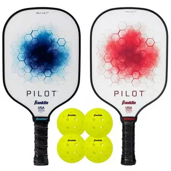 Franklin Pickleball Paddle Set Pilot PP 2 Player 2 paddles and 4 Set balls!